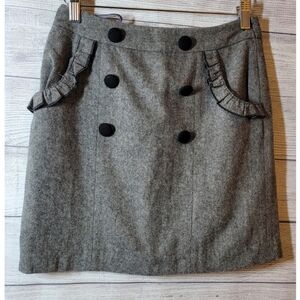 Sharinio Womens Herringbone Mini Skirt Gray Size XS Black Button Detail Ruffles